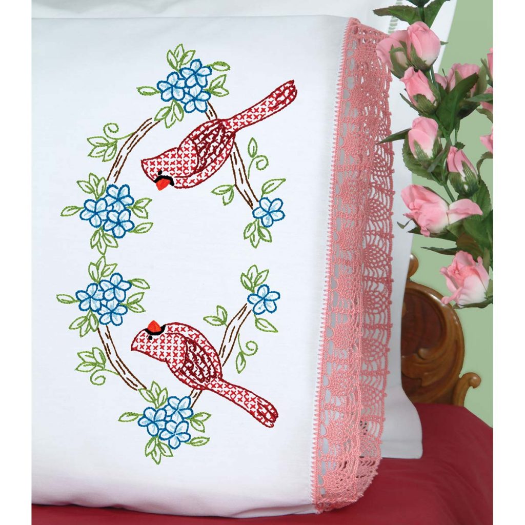 Cardinals Hemstitch Pillowcases Jack Dempsey Needle Art
