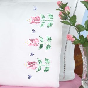 cross-stitch tulips pillowcases