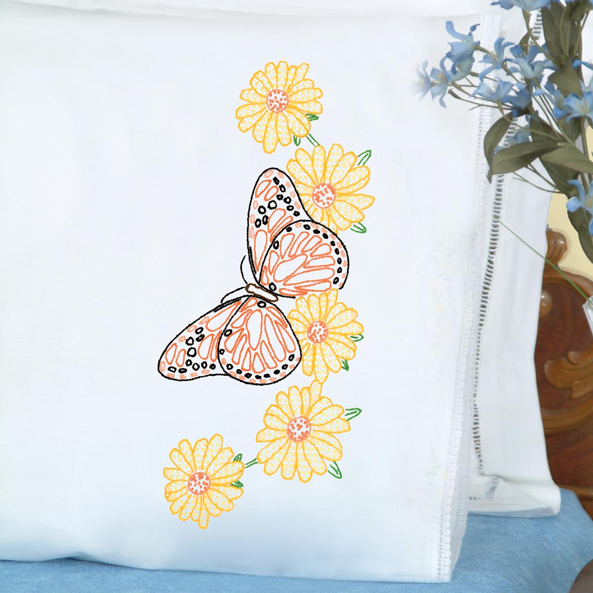 Sunflower Lace Edge Pillowcases - Jack Dempsey Needle Art