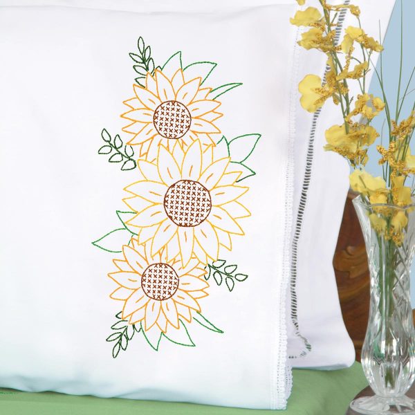 Golden Sunflowers Lace Edge Pillowcases 1800-721