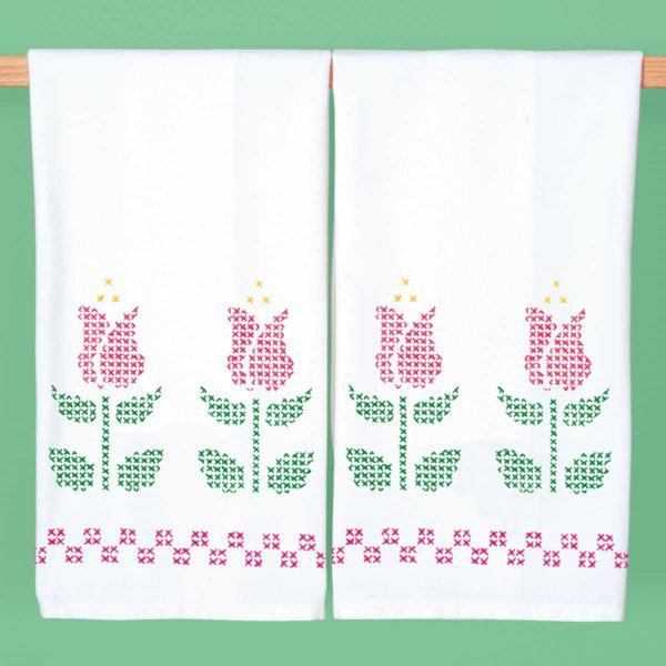 *** Cross-Stitch Tulips Flour Sack Towels