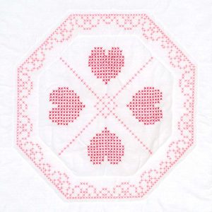 Cross-stitch hearts & lace quilt block
