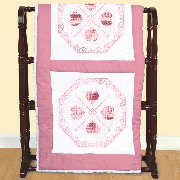 Cross-stitch hearts & lace quilt