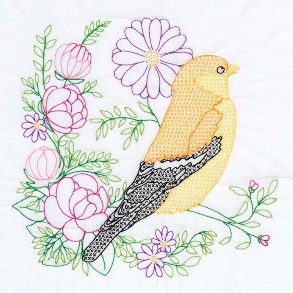Finch embroidery quilt block