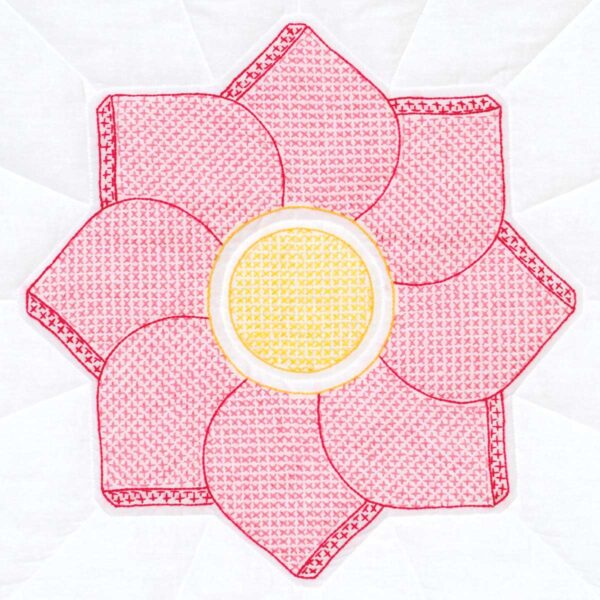 Heart Flowers quilt block in pink& yellow