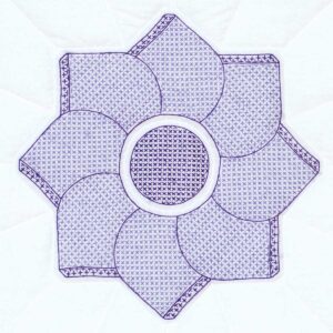 Heart flower quilt block in purples