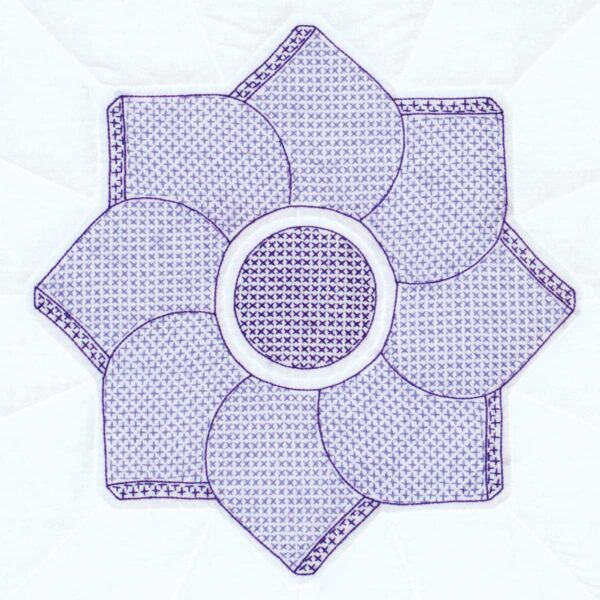 Heart flower quilt block in purples