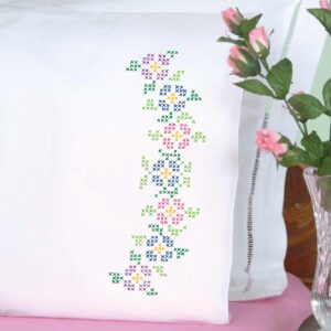 Cross-Stitch Flowers Pillowcase