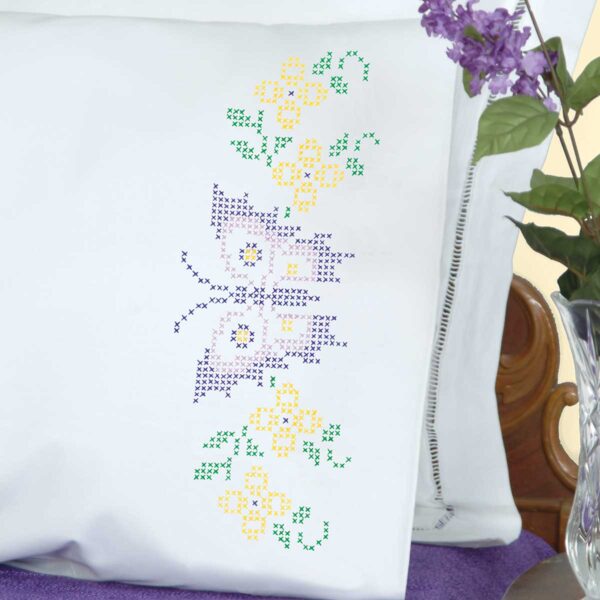 cross stitch butterfly pillowcase
