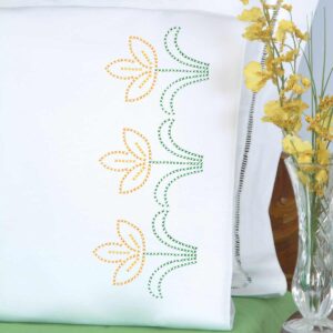 Cross-Stitch Tulips embroidery pillowcases