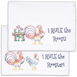 Rule the Rooster embroidery pillowcases
