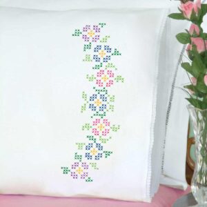 Cross-Stitch Flowers with lace edge