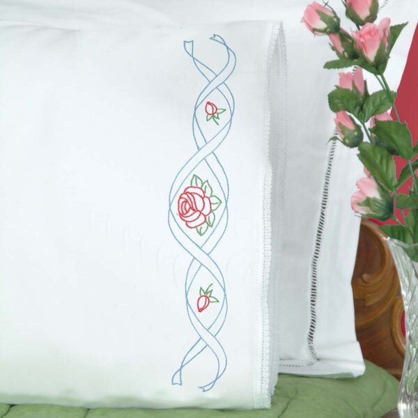 ***Roses & Ribbons Lace Edge Pillowcases