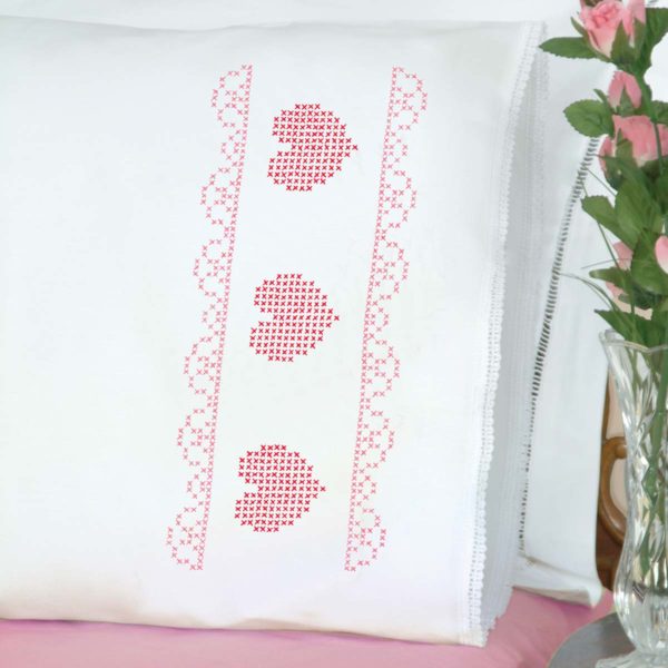 Cross-Stitch Hearts and Lace pillowcase