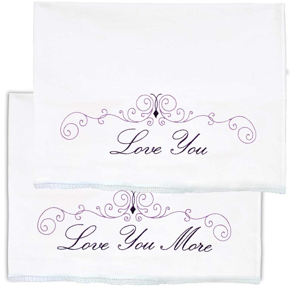 Love You / Love You More Lace Edge Pillowcases Jack Dempsey Needle Art