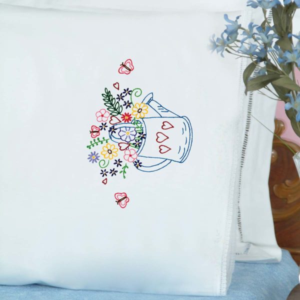 Watering Can Lace Edge Pillowcases