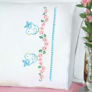 Love Birds Lace Edge Pillowcase