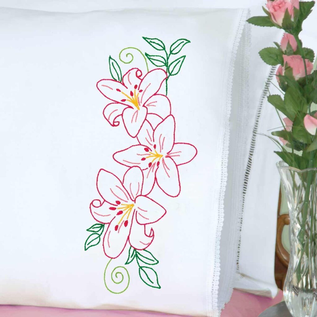 Lilies Lace Edge Pillowcase Jack Dempsey Needle Art