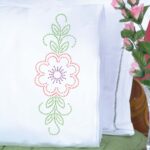 Cross-Stitch Floral Design Lace Edge Pillowcases