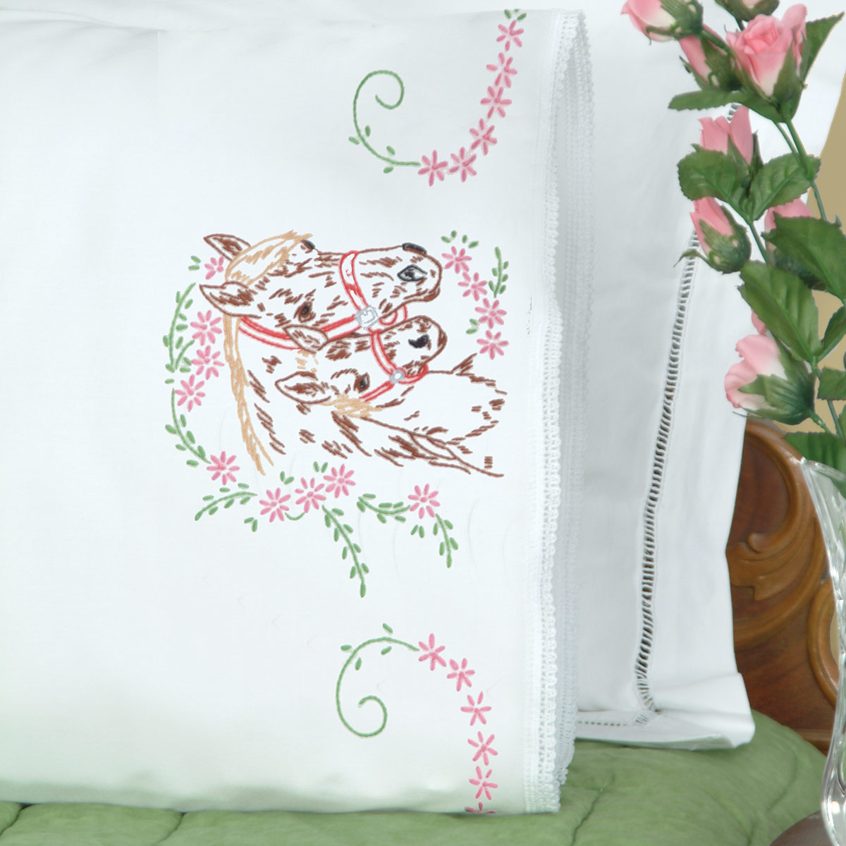 Mare Colt Lace Edge Pillowcases Jack Dempsey Needle Art