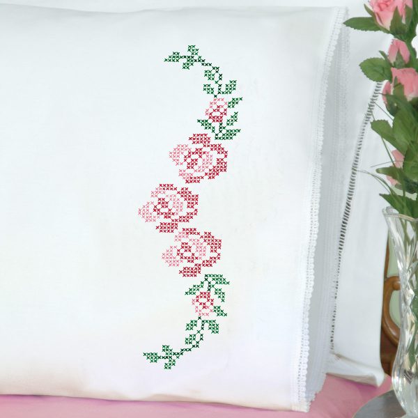 product id 1800477 cross stitch rose vine pillowcases