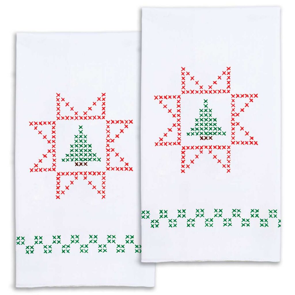 Decorative hand towel kit featuring a festive Christmas tree design for hand embroidery