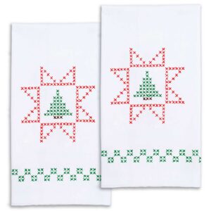 Decorative hand towel kit featuring a festive Christmas tree design for hand embroidery