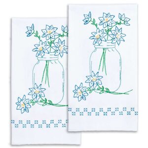 Fresh Cut Flowers Decorative Hand Towels Kit for Hand Embroidery, featuring floral-patterned towels with stamped designs ready for custom stitching and decorative finishing.