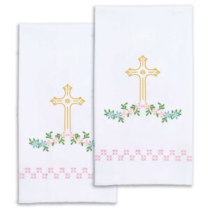 Religious Cross Decorative Hand Towels Kit for Hand Embroidery, featuring preprinted cross motifs on hand towels, ready for personalized stitching and faith-inspired home décor.