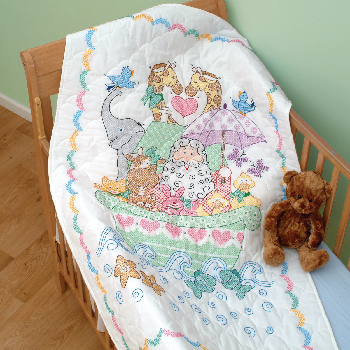 Baby ABC Stamped Cross Stitch Baby Quilt Kit Dimensions