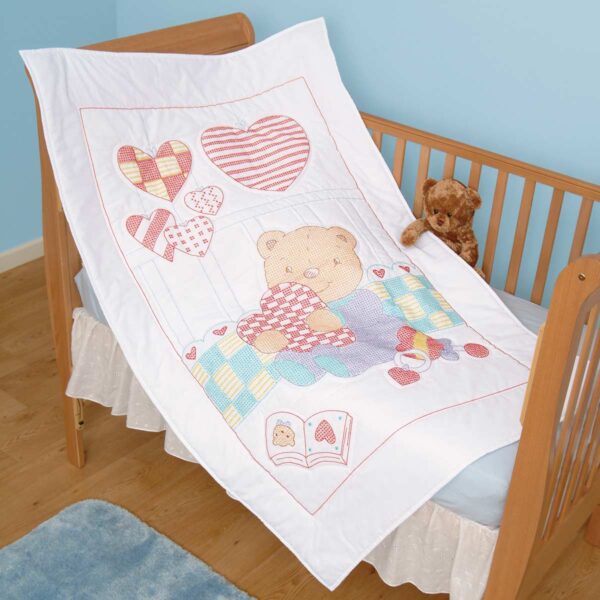 Limited Edition Bear & Hearts Crib Quilt Top - Image 2