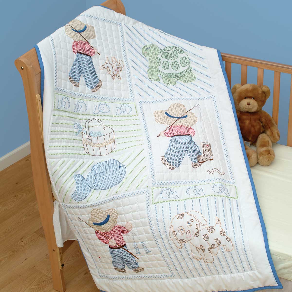 Jack Dempsey Stamped White Quilt Crib Top 40x60 Baby Love Bears