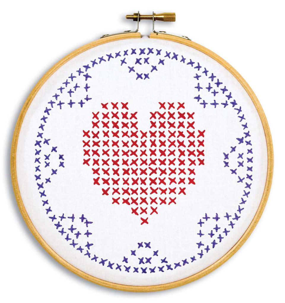 Cross-Stitch Heart & Lace Hoop Kit - Jack Dempsey Needle Art