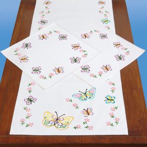 Fluttering Butterflies Perle Edge Scarf & Doily Set