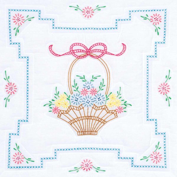 Basket of Daisies embroidery quilt block