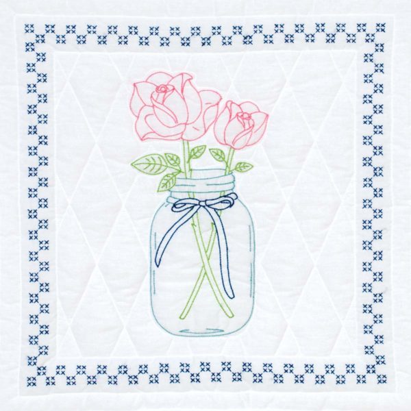 Roses in Mason Jar 18″ Quilt Block
