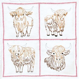 Four Highland Cows Quilt Blocks