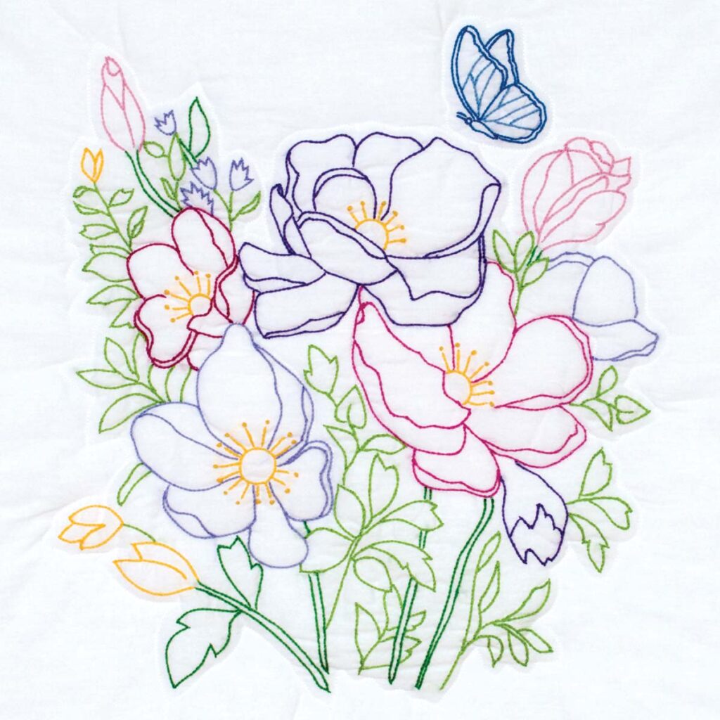 Jack Dempsey 12 Blocchi Per Trapunta 23x23 Cm – Tema Fiori, Tessuto Policotone Stampato, Bianco