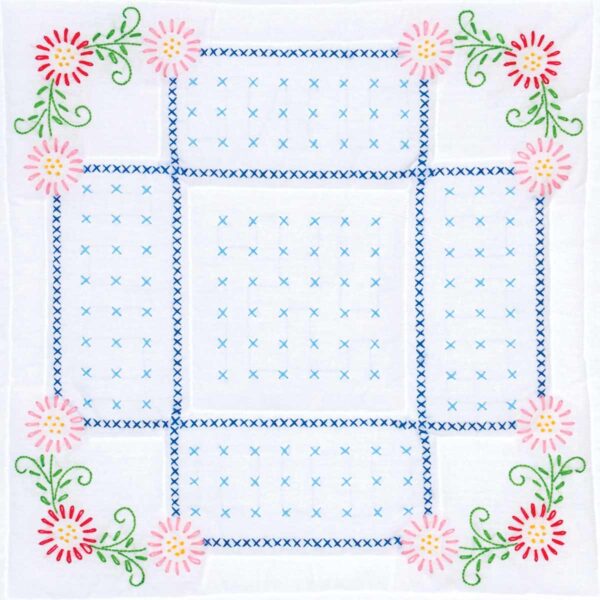 Shades of Blue embroidery quilt block