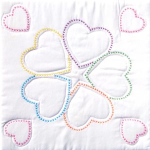 5 cross stitch hearts quilt block