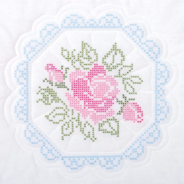 cross stitch rose quilt block