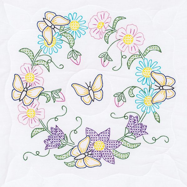 Butterfly Wreath White Quilt Block