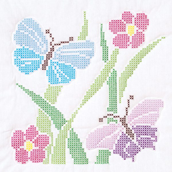 Cross Stitch Butterflies White Quilt Blocks