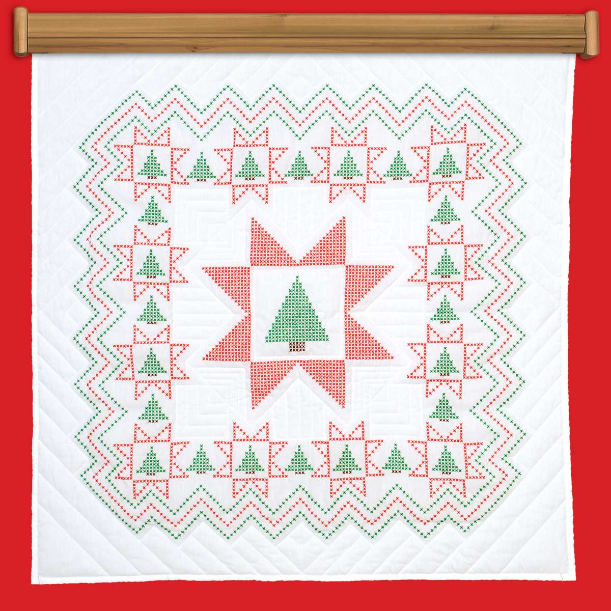 Christmas Tree wall quilt kit for hand embroidery featuring a festive holiday tree design